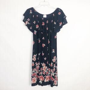 Siren Lily Off-Shoulder Floral Midi Ruffle Dress